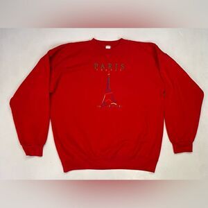 VINTAGE Paris France Sweatshirt Men Large Red 90s
